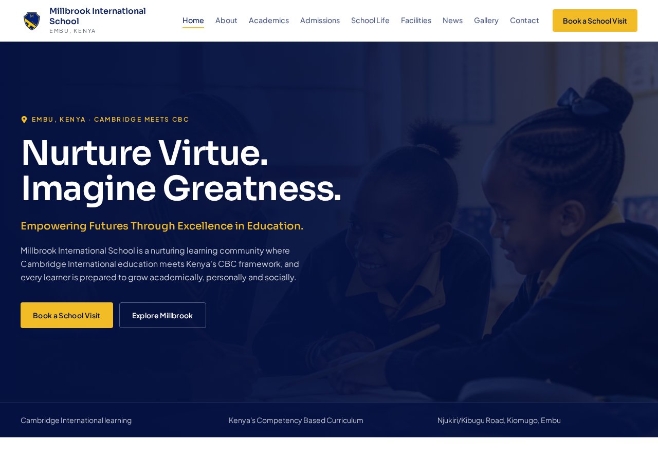 Millbrook International School website (millbrook.avani.co.ke) designed and developed by Avani Digital