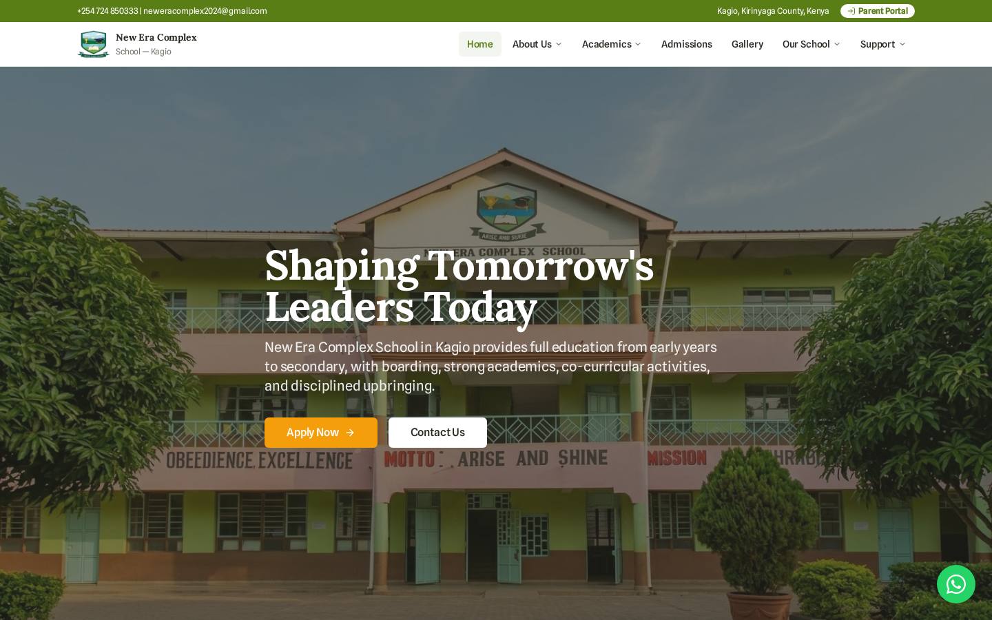 New Era Complex School website (neweracomplex.sc.ke) designed and developed by Avani Digital