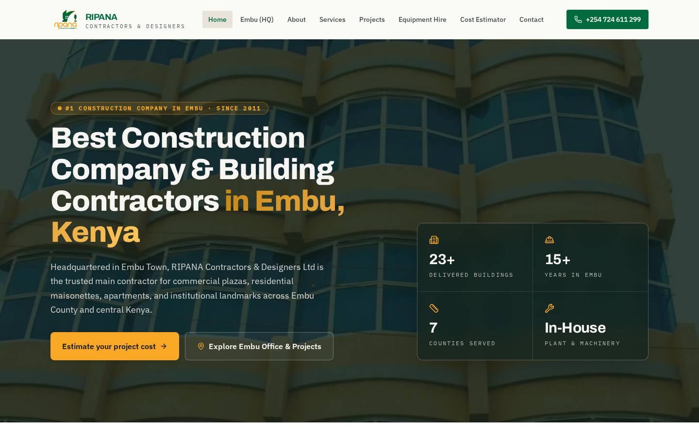 RIPANA Contractors website (ripanacontractors.co.ke) designed and developed by Avani Digital