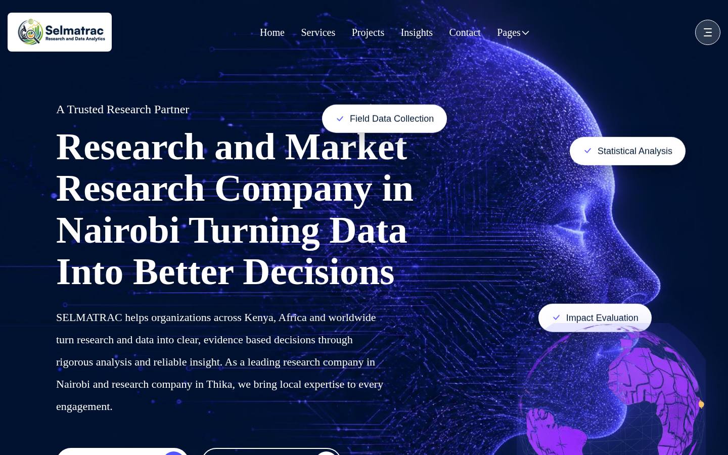 SELMATRAC Research & Data Analytics website (selmaresearchandanalytics.co.ke) designed and developed by Avani Digital