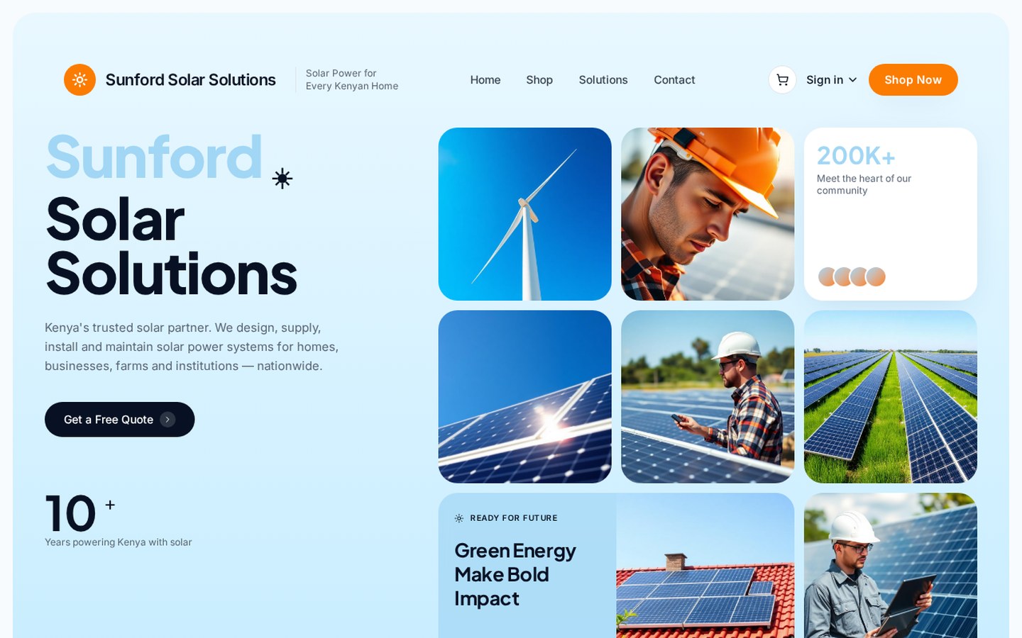 Sunford Solar website (sunfordconcept.avani.co.ke) designed and developed by Avani Digital